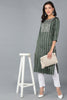 Green Cotton Striped Yoke Design Straight Kurta 