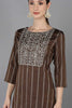 Brown Cotton Yoke Design Striped Printed Straight Kurta 