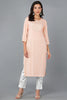 Peach Cotton striped Round Neck straight Kurta VCK8933