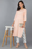 Peach Cotton striped Round Neck straight Kurta VCK8933