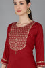 Red Silk Blend Yoke Design Straight Kurta 