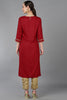 Red Silk Blend Yoke Design Straight Kurta 