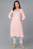 Pink Cotton Solid Yoke Design Straight Kurta 