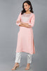 Pink Cotton Solid Yoke Design Straight Kurta 