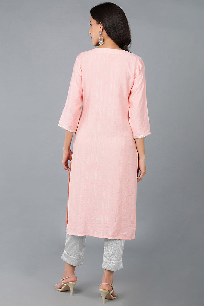 Pink Cotton Solid Yoke Design Straight Kurta 