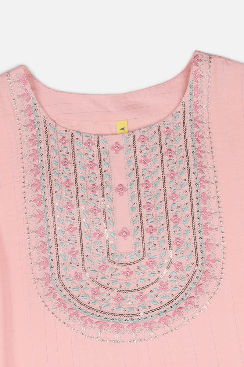 Pink Cotton Solid Yoke Design Straight Kurta 