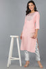 Pink Cotton Solid Yoke Design Straight Kurta 