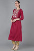  Women Burgundy Silk Yoke Design Kurta 