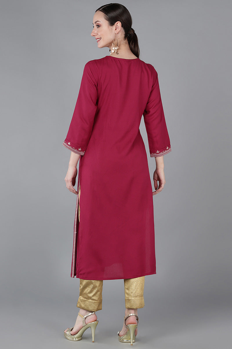  Women Burgundy Silk Yoke Design Kurta 