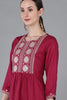  Women Burgundy Silk Yoke Design Kurta 