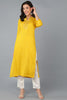 Yellow Cotton Blend Solid Embroidered Straight Kurta 