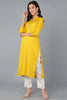 Yellow Cotton Blend Solid Embroidered Straight Kurta 