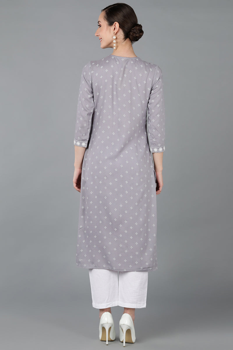 Grey Cotton Floral Straight Kurta VCK8970