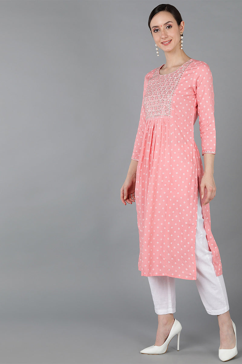 Pink Chanderi Silk Bandhani Print Straight Kurta VCK8971