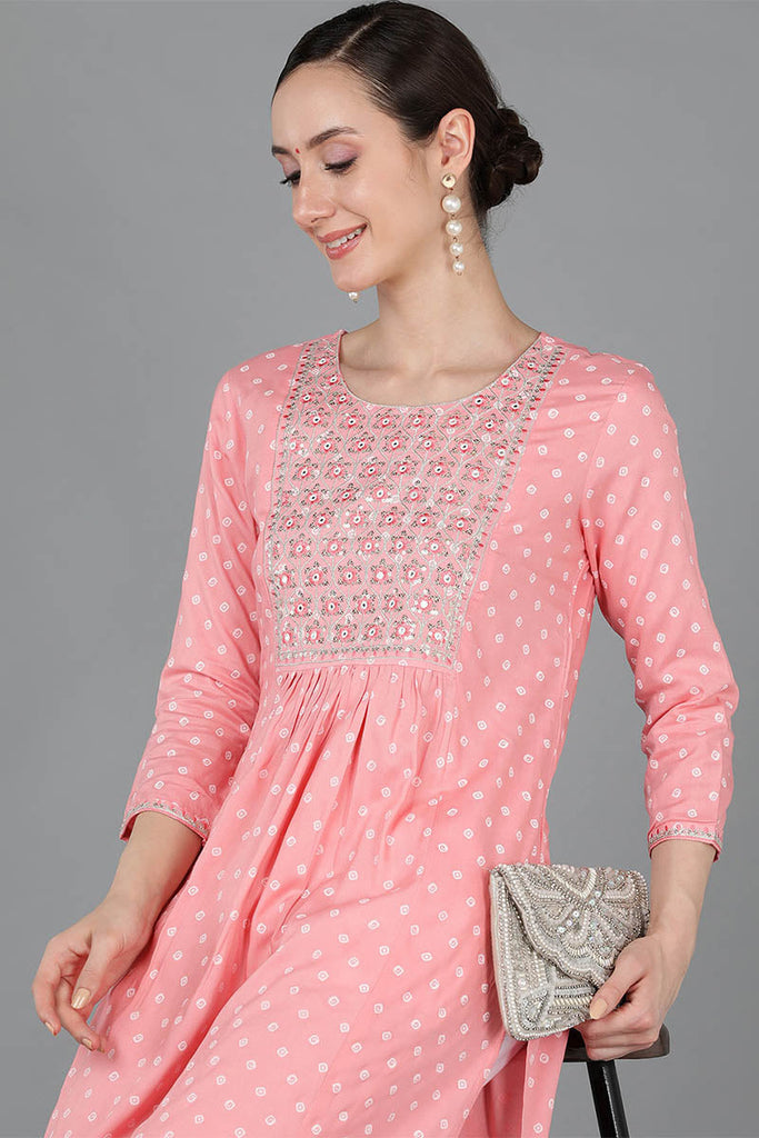 Pink Chanderi Silk Bandhani Print Straight Kurta VCK8971