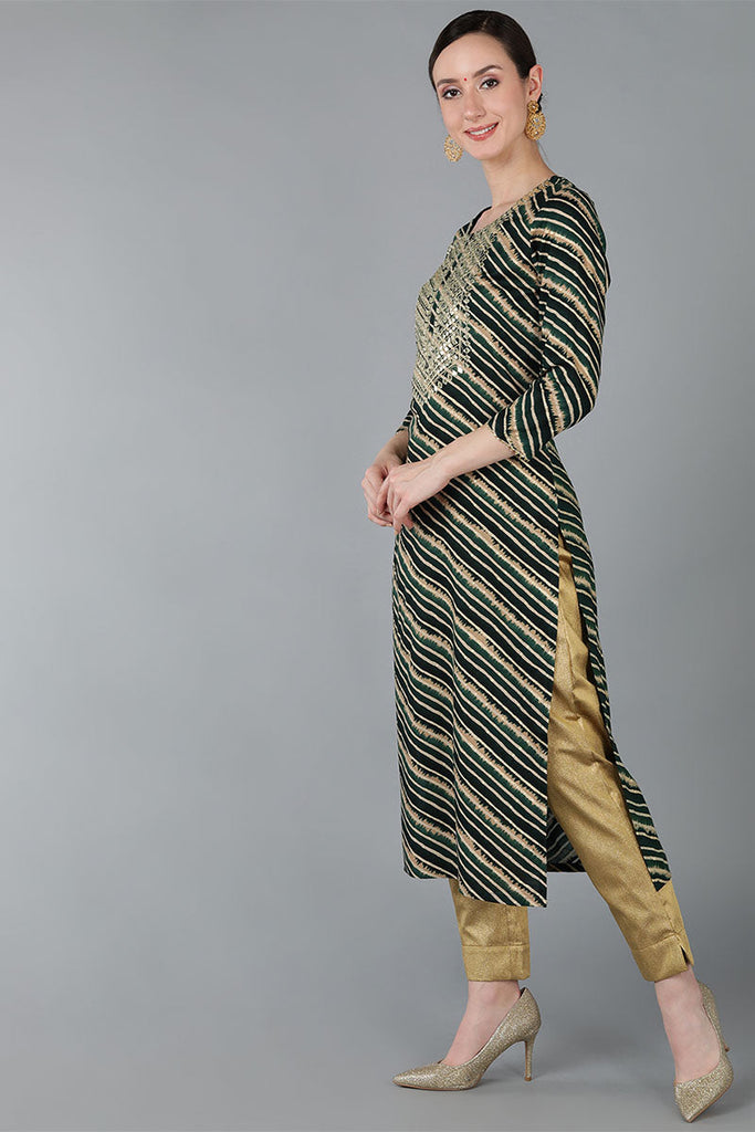 Green Viscose Rayon Striped Straight Kurta VCK8974