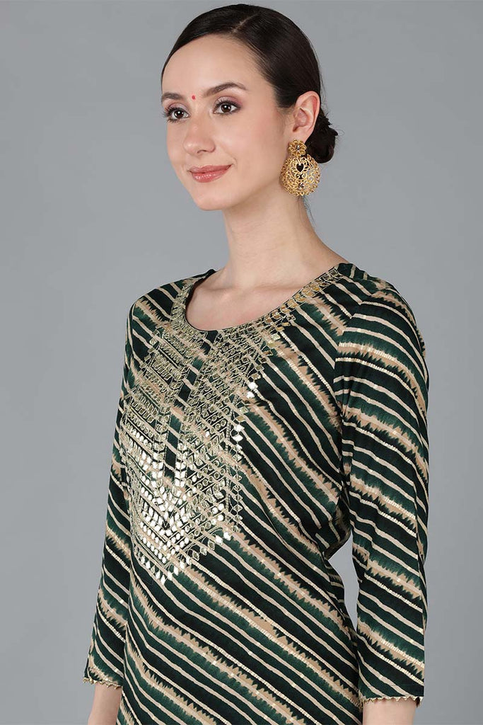 Green Viscose Rayon Striped Straight Kurta VCK8974