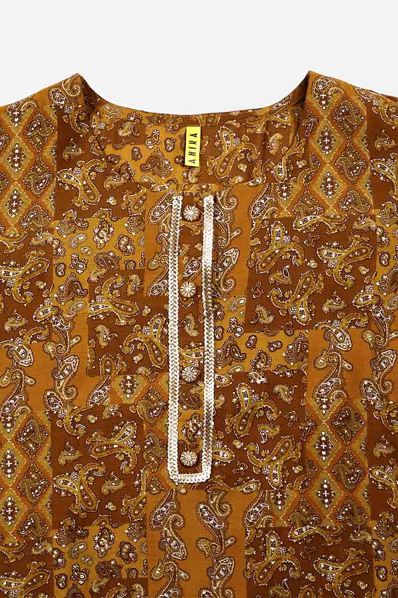 Mustard Chanderi Silk Ethnic Motifs Straight Kurta VCK8975