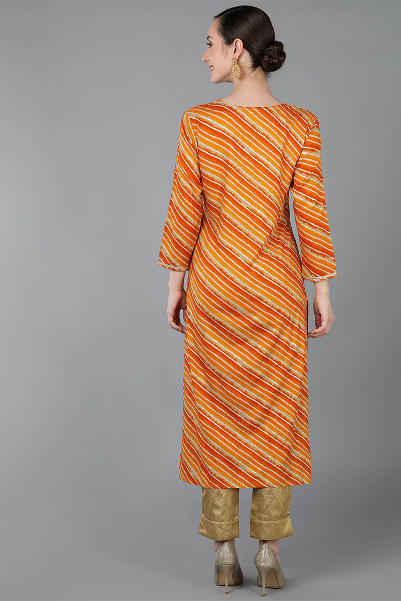 Orange Chanderi Silk Leheriya Straight Kurta VCK8976