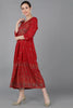 Red Viscose Rayon Ethnic Motifs A-Line Kurta VCK8984