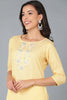 Yellow Cotton Checked Embroidered Straight Kurta 