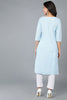 Blue Cotton Solid Embroidered Straight Kurta 