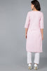 Pink Cotton Solid Yoke Design Straight Kurta 