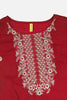 Red Cotton Blend Solid Embroidered Straight Kurta 