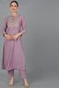 Mauve Silk Blend Ethnic Motifs Yoke Design Straight Kurta