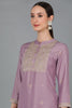 Mauve Silk Blend Ethnic Motifs Yoke Design Straight Kurta