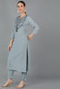 Blue Silk Blend Solid Yoke Design Straight Kurta 