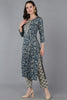 Blue Silk Blend Floral Embroidered Straight Kurta 