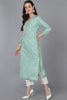 Sea Green Silk Blend Bandhani Embroidered Straight Kurta 