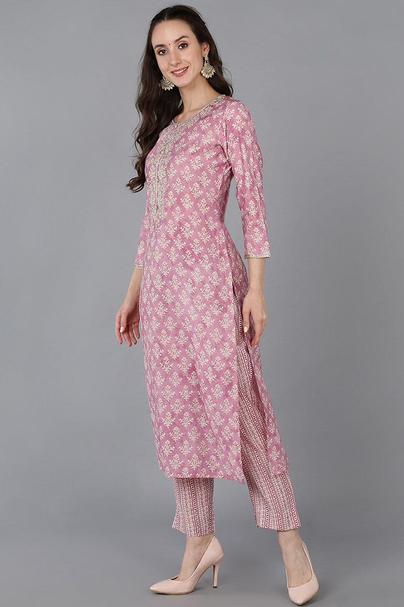 Pink Silk Blend Ethnic Motifs Embroidered Straight Kurta 