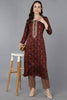 Maroon Silk Blend Ethnic Motifs Embroidered Straight Kurta 