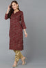 Maroon Silk Blend Paisley Straight Kurta