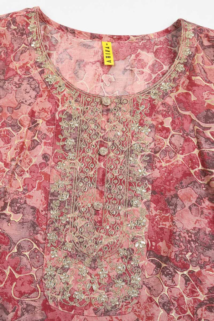 Peach Silk Blend Abstract Embroidered Straight Kurta 