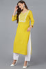 Yellow Cotton Bandhani Embroidered Straight Kurta