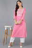 Pink Cotton Bandhani Embroidered Straight Kurta 