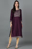 Silk Blend Purple Embroidered Straight Kurta VCK9045