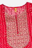 Pink Viscose Rayon Bandhani Embroidered Straight Kurta 