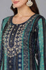 Navy Blue Viscose Rayon Geometric Embroidered Straight Kurta 