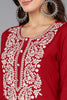 Red Viscose Rayon Solid Embroidered Straight Kurta