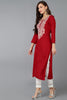 Red Viscose Rayon Solid Embroidered Straight Kurta