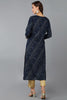 Navy Blue Viscose Rayon Bandhani Embroidered Straight Kurta 