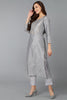 Grey Viscose Rayon Woven Design Embroidered Straight Kurta