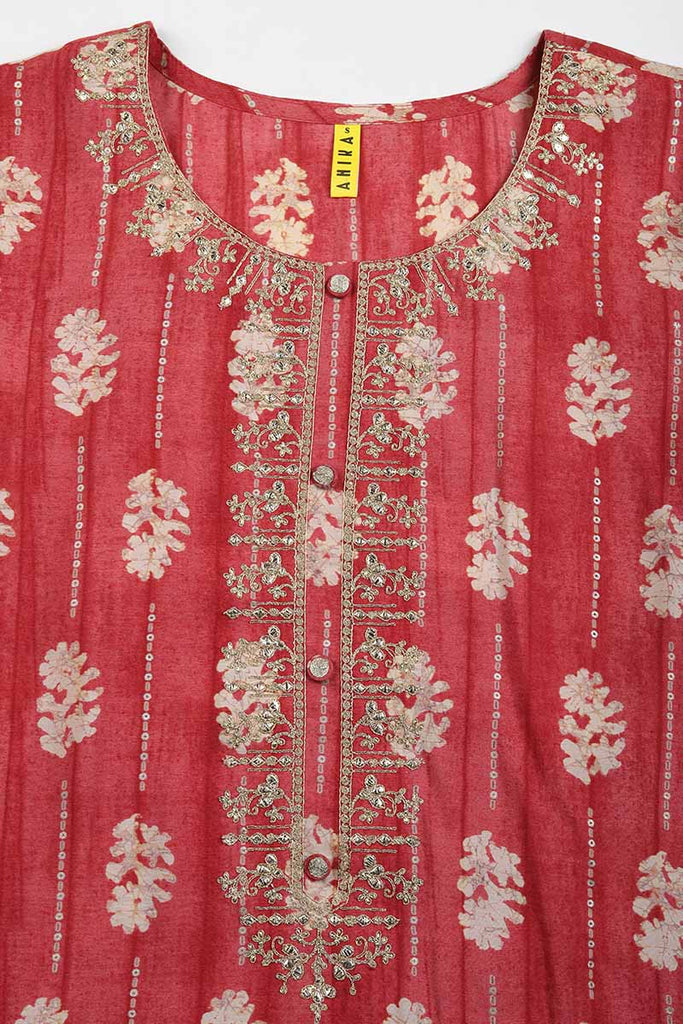 Red Silk Blend Abstract Embroidered Straight Kurta 