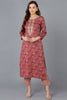 Maroon Silk Blend Geometric Embroidered Straight Kurta