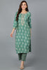 Green Silk Blend Geometric Embroidered Kurta VCK9087