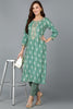 Green Silk Blend Geometric Embroidered Kurta VCK9087